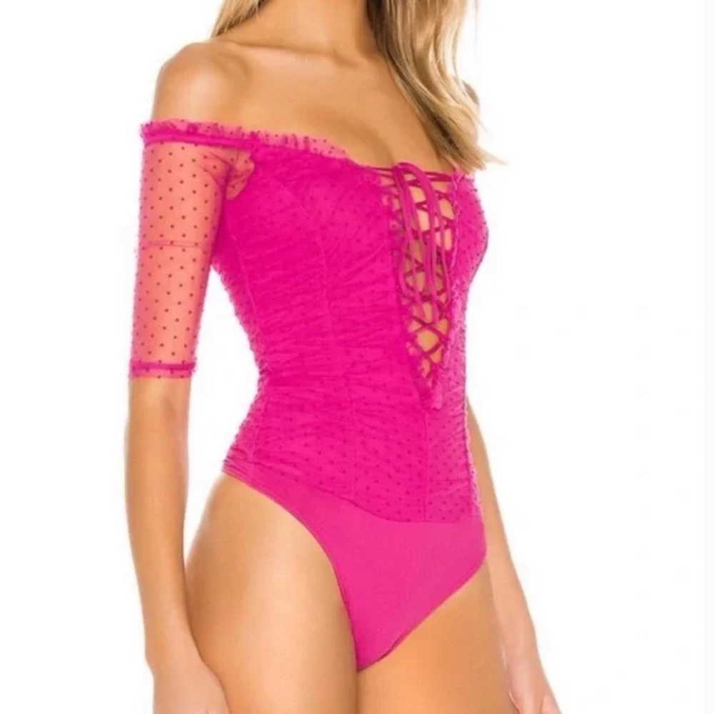 New MAJORELLE pink Selina Bodysuit off Shoulder sz XS